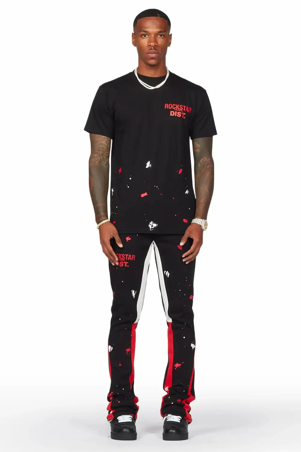 Raffer Black T-Shirt/Stacked Flare Pant Set (2-Piece)
