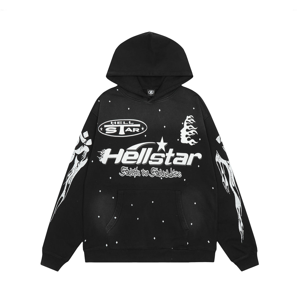 Hellstar Black Dotted Unisex Pullover Hoodie – Elevate Your Casual Look with Effortless Comfort