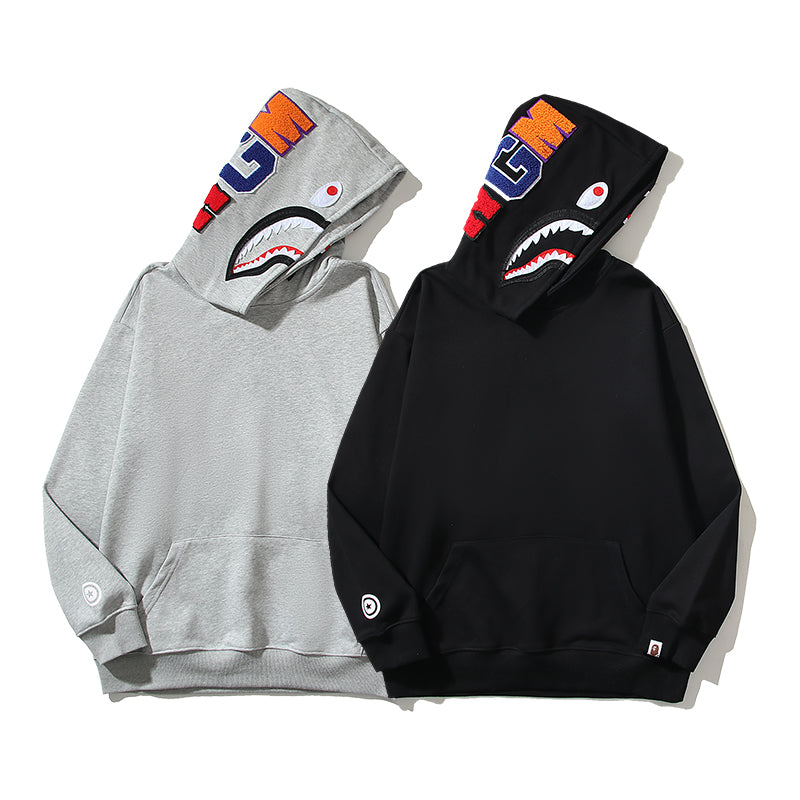 Solid Color Designer Shark Pullover Hoodie – Y2K Style Streetwear Made with High-Quality Material