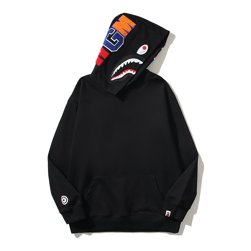 Solid Color Designer Shark Pullover Hoodie – Y2K Style Streetwear Made with High-Quality Material