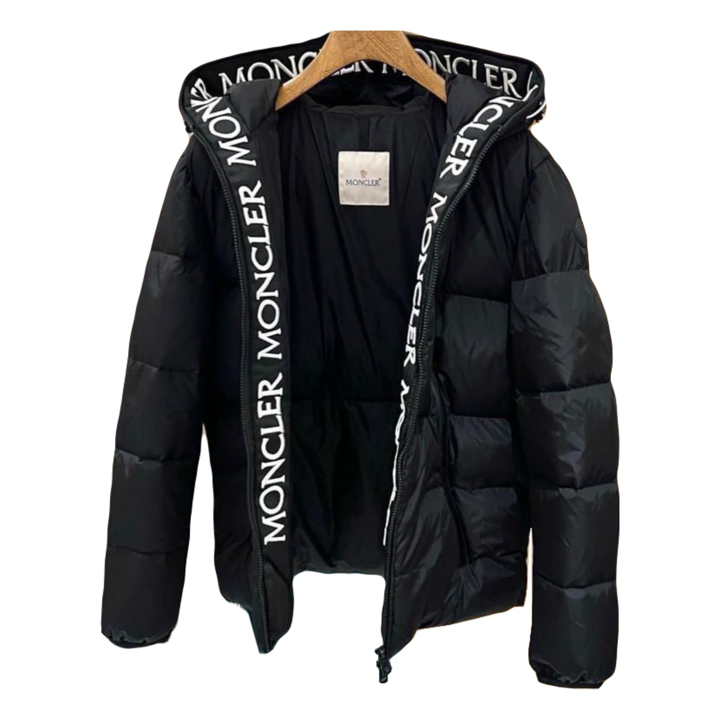 Men's Black Hooded Puffer Jacket - Stylish Insulated Coat with Logo Lining