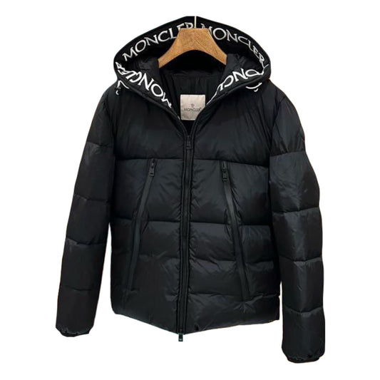 Men's Black Hooded Puffer Jacket - Stylish Insulated Coat with Logo Lining