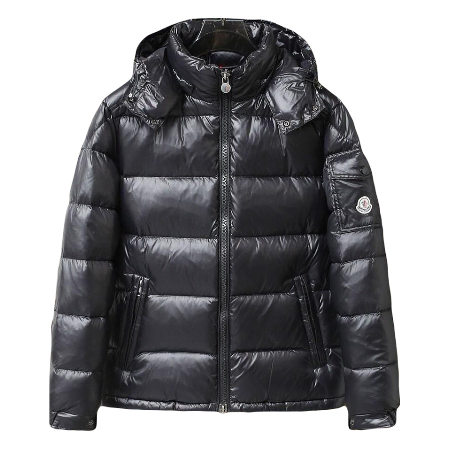 Men's Black Monc Puffer Jacket - Stylish Winter Coat with Hood