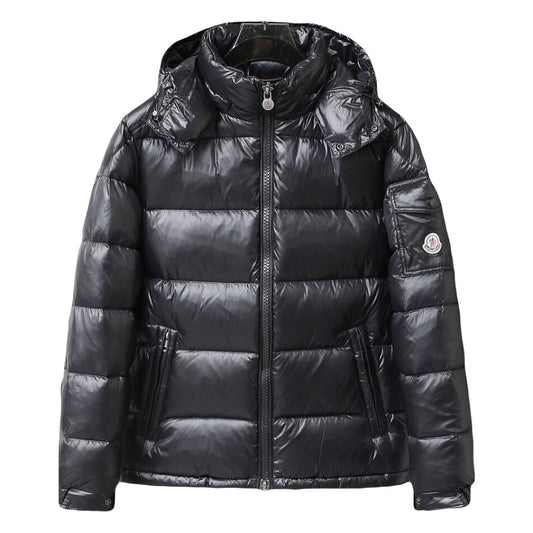 Men's Black Monc Puffer Jacket - Stylish Winter Coat with Hood