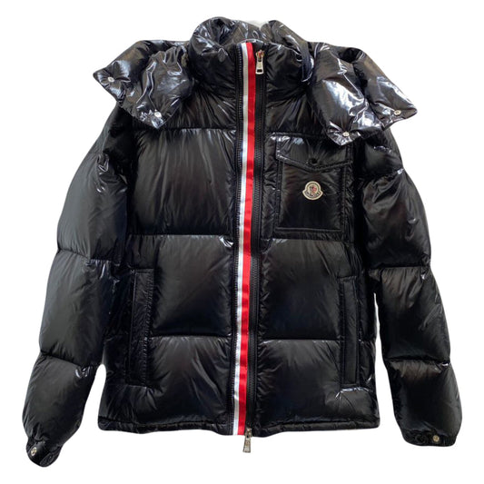 Men's Black Puffer Jacket with Red Stripes - Stylish Insulated Outerwear for Winter
