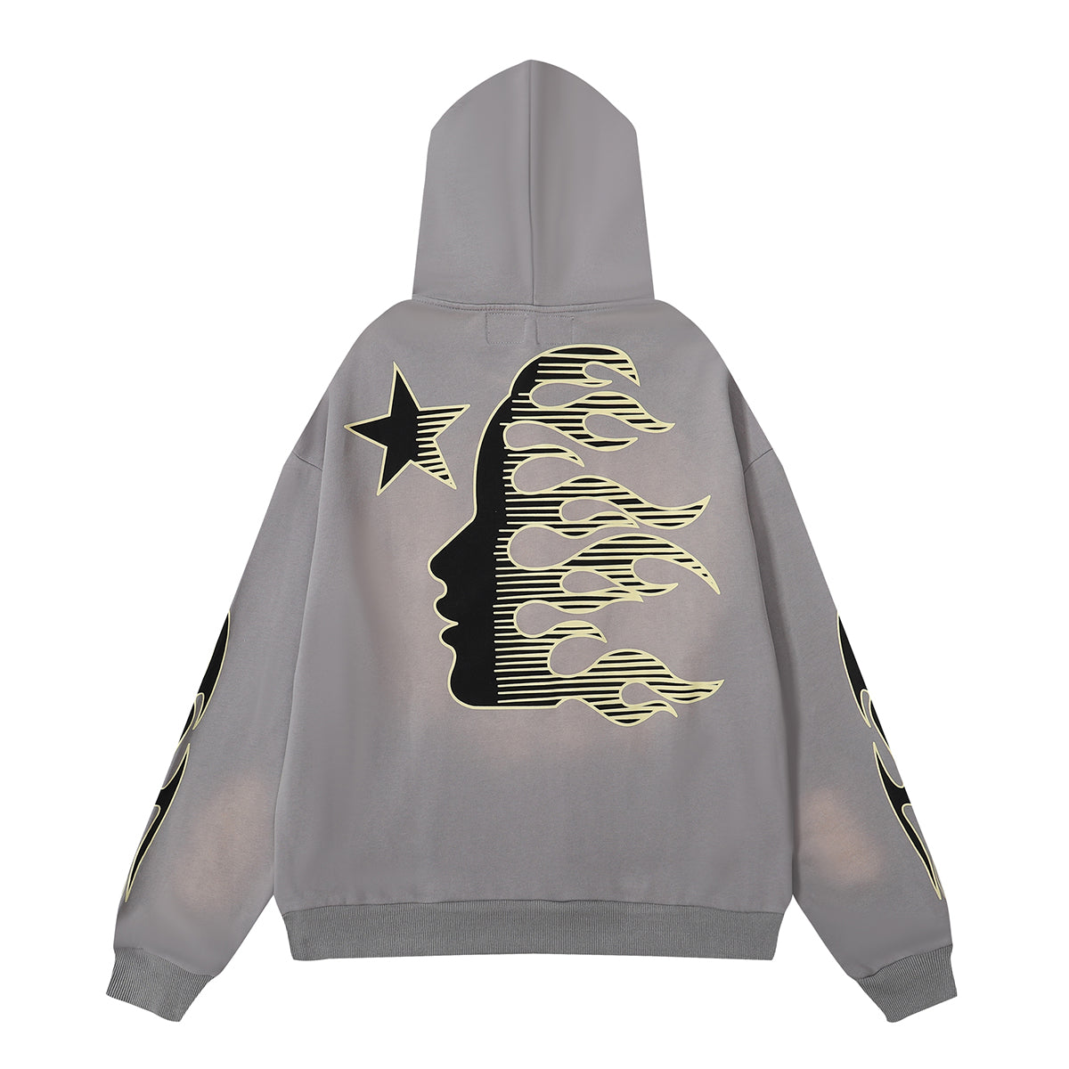 Hellstar Faded Grey Hoodie/Pants With Yellow Logo (2-Piece)