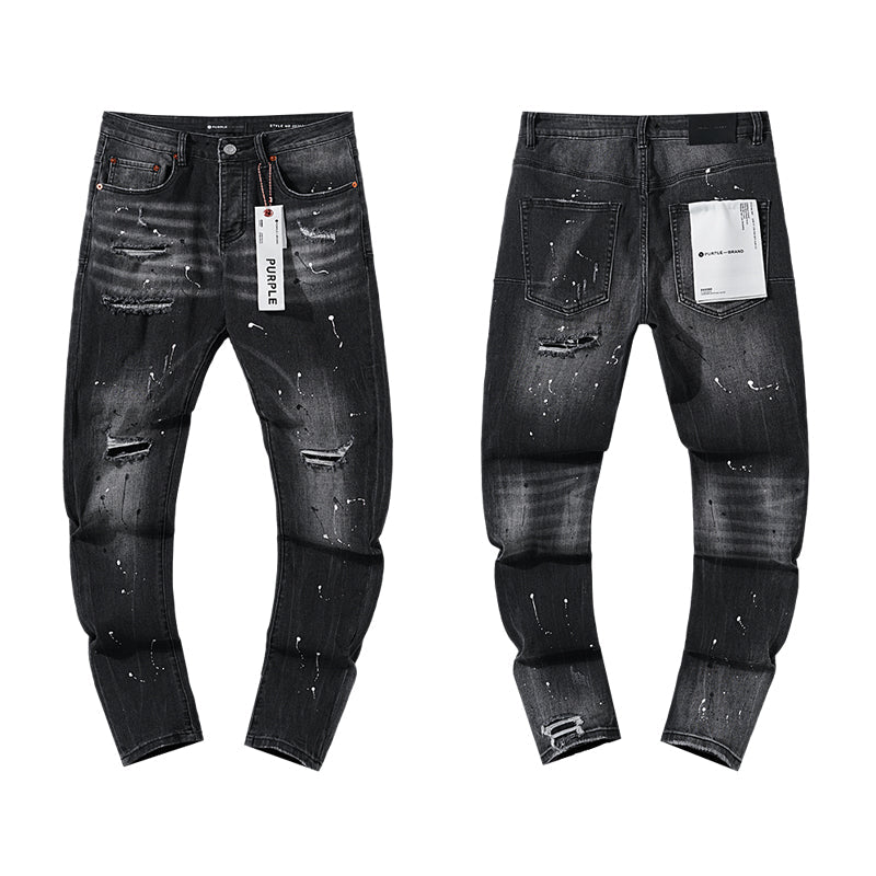 Purple Brand Men's Ripped Faded Black Repair Jeans #11