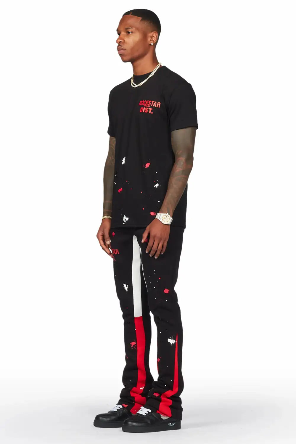 Raffer Black T-Shirt/Stacked Flare Pant Set (2-Piece)