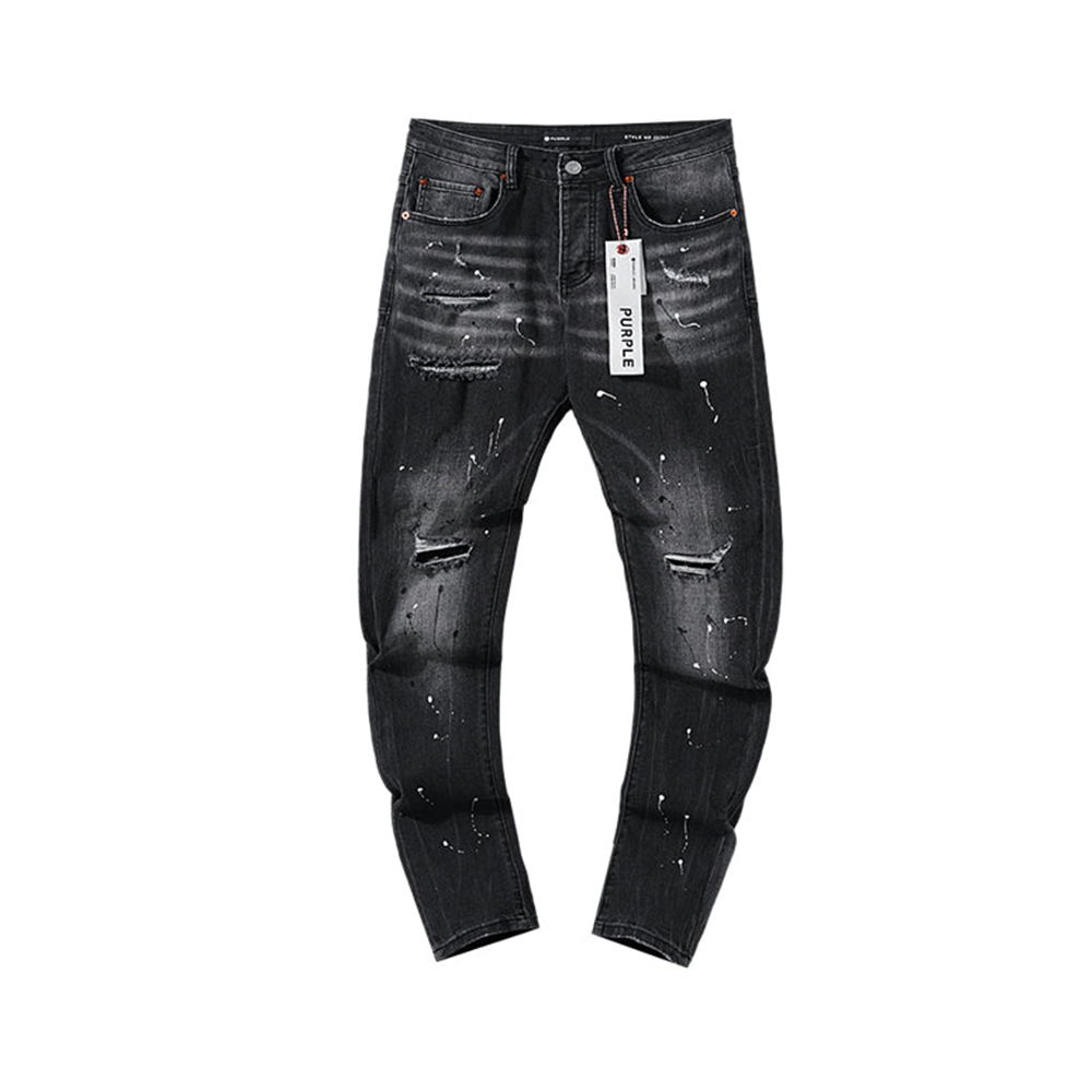 Purple Brand Men's Ripped Faded Black Repair Jeans #11