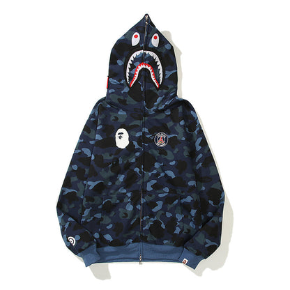 Striped Navy Designer Shark Full Zip Up Unisex Hoodie Y2K Style Streetwear Made with High-Quality Material